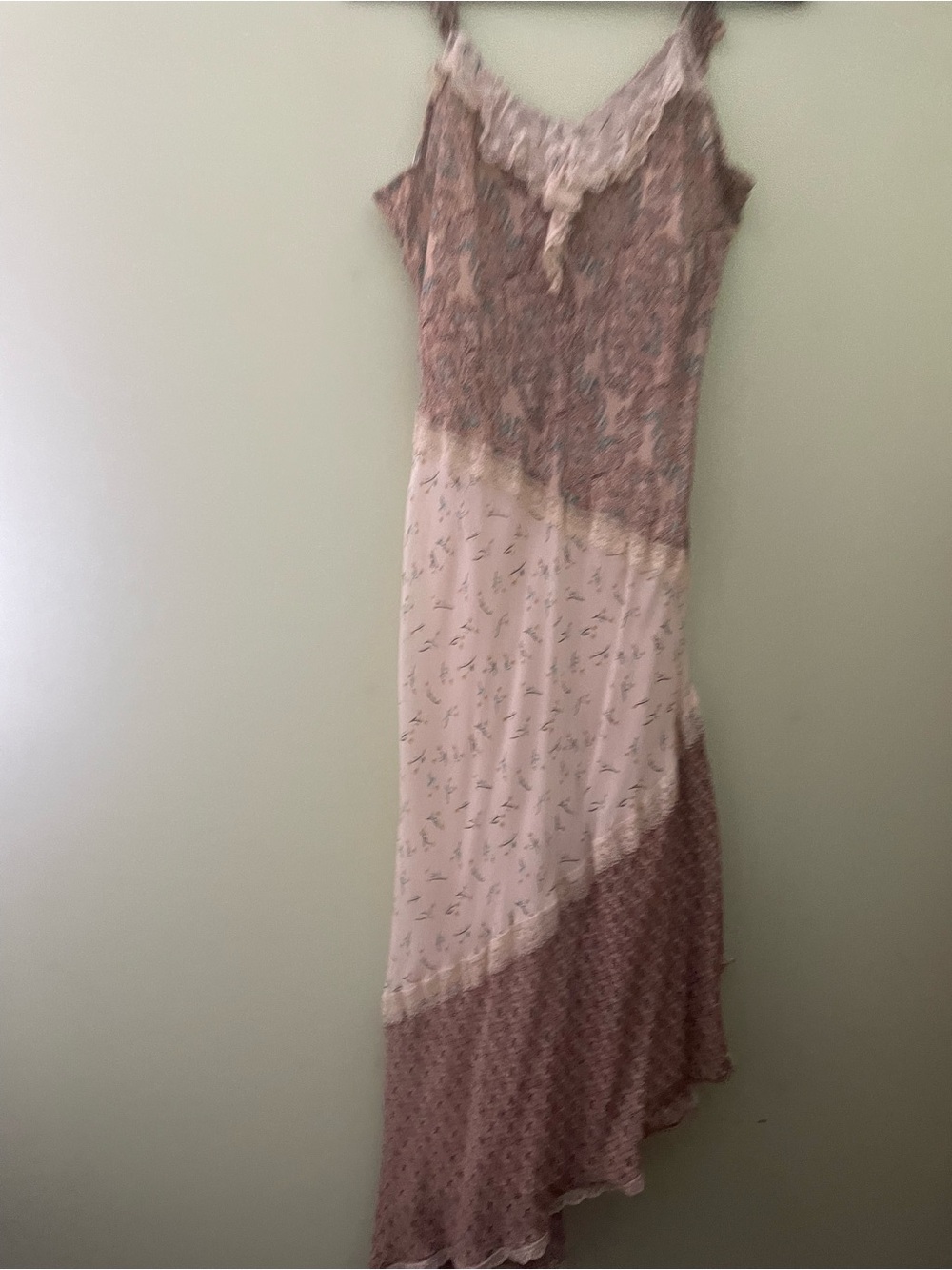 Spaghetti Strap Floral Chiffon style Patchwork 100% Rayon Dress 18” ptp Boho